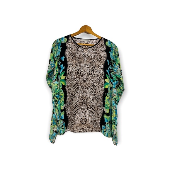 Dana Buchman Cheetah Floral Batwing Top Blouse SZ S - Picture 2 of 13